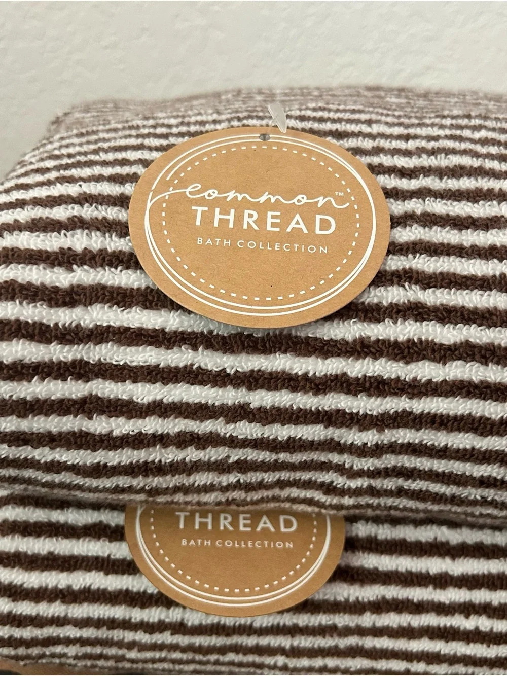 NEW Common Thread Eco-Melange Bamboo Zero Twist Brown MiniStriped Bath Towel Set
